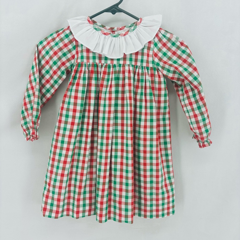 Cecil and Lou kids girls 4T Christmas Green Blue Long Sleeve Collared Dress